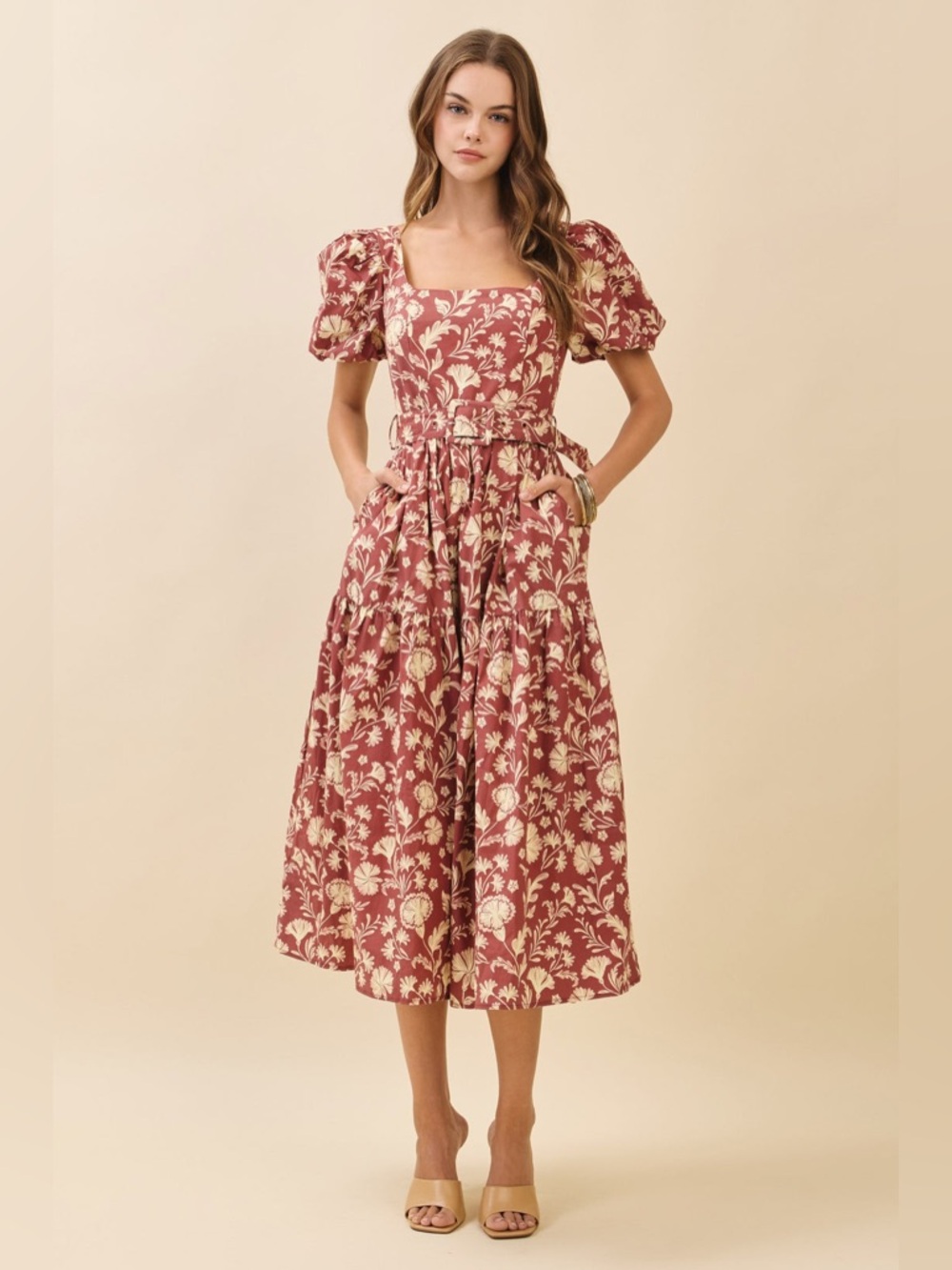 TCEC Belted Floral Midi Dress